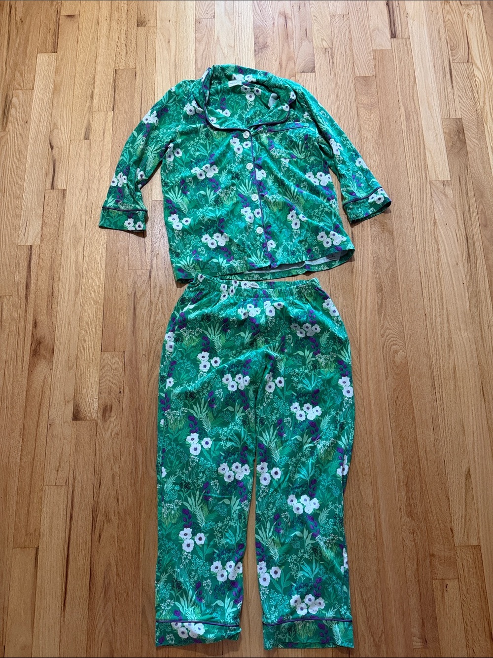 Bed Head PJs Green Purple Floral Cropped Pajama Set Sz S